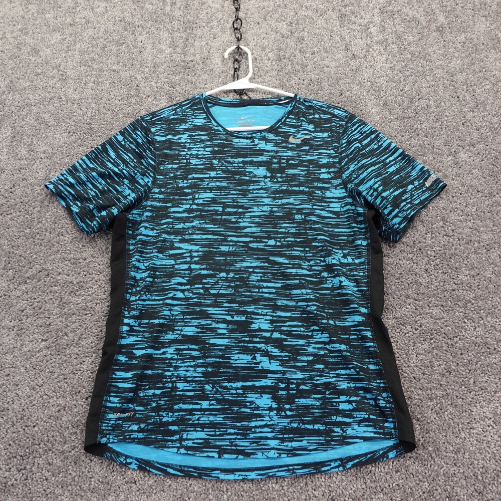 Nike Running Shirt Mens Small Blue Dri Fit Short Sleeve Athletic Tee Workout Gym